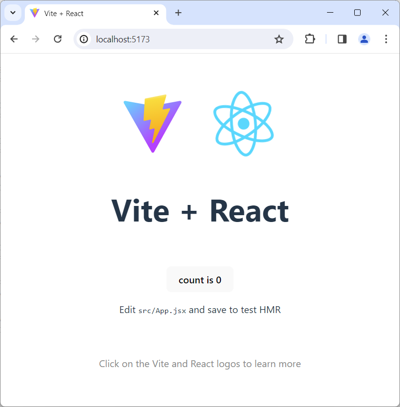 Screenshot of the React app generated using Vite